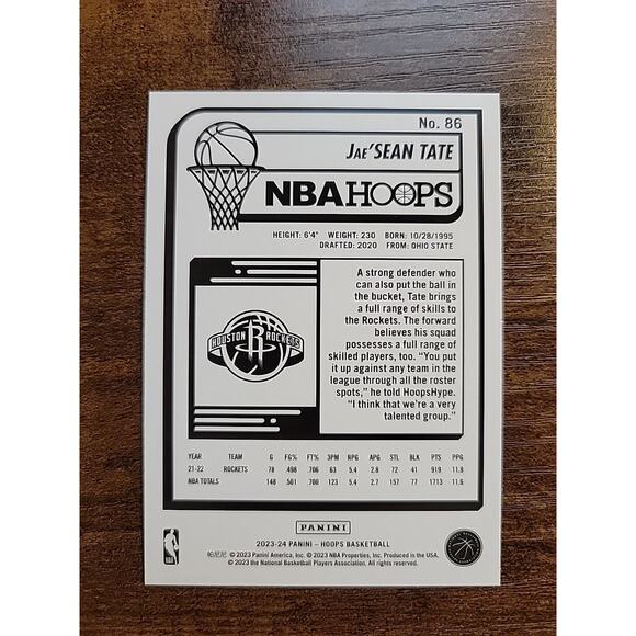 Jae'Sean Tate 2023-24 NBA Hoops #86 - Houston Rockets - NBA - Picture 2 of 2